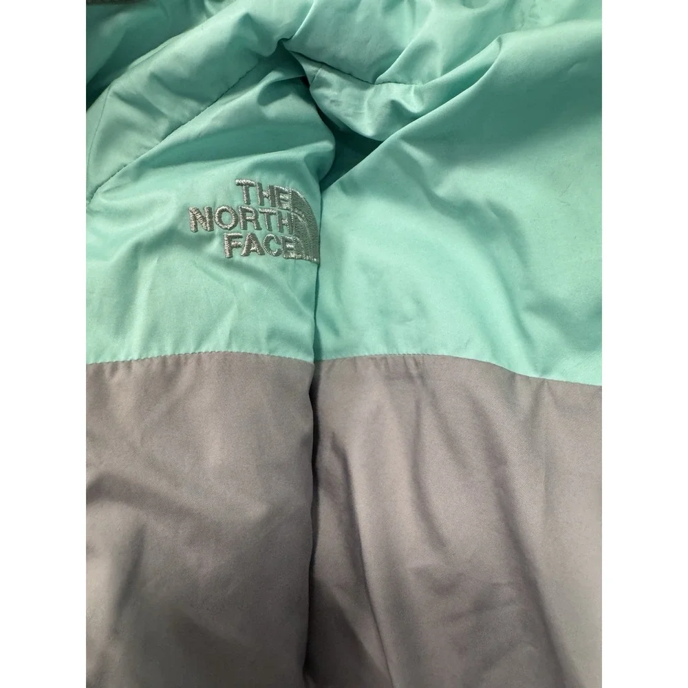 North Face Jacket Girls XL‎ Green Fuzzy Reversible Hooded Colorblock Windbreaker